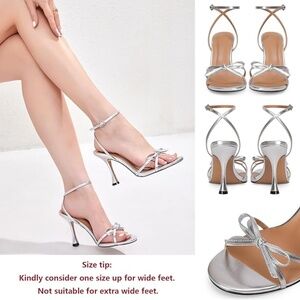 Iiimmuu Bow Heels 4 IN Stiletto Heeled Sandals for Women Silver Size 9